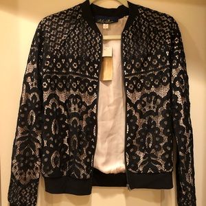 Black lace bomber jacket